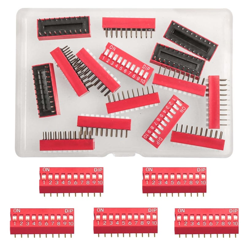 Juasky 20pcs Slide Type Dip Switch Double,10 Position Double Row Slide Type Switch 2.54mm PCB Mountable On Off Toggle Switches for Circuit,Breadboard - Image 1